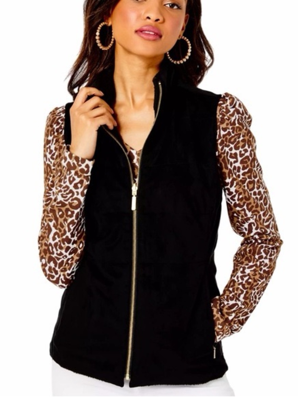 Lilly Pulitzer Skyden Reversible Vest Black Soft Suede and Plush Sherpa